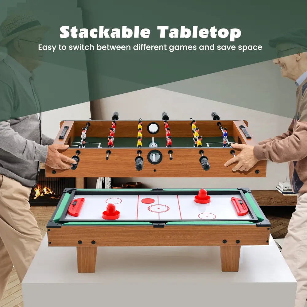 4-in-1 Combo Game Table Set Foosball Table with Billiards and Hockey - Brown - Game Room
