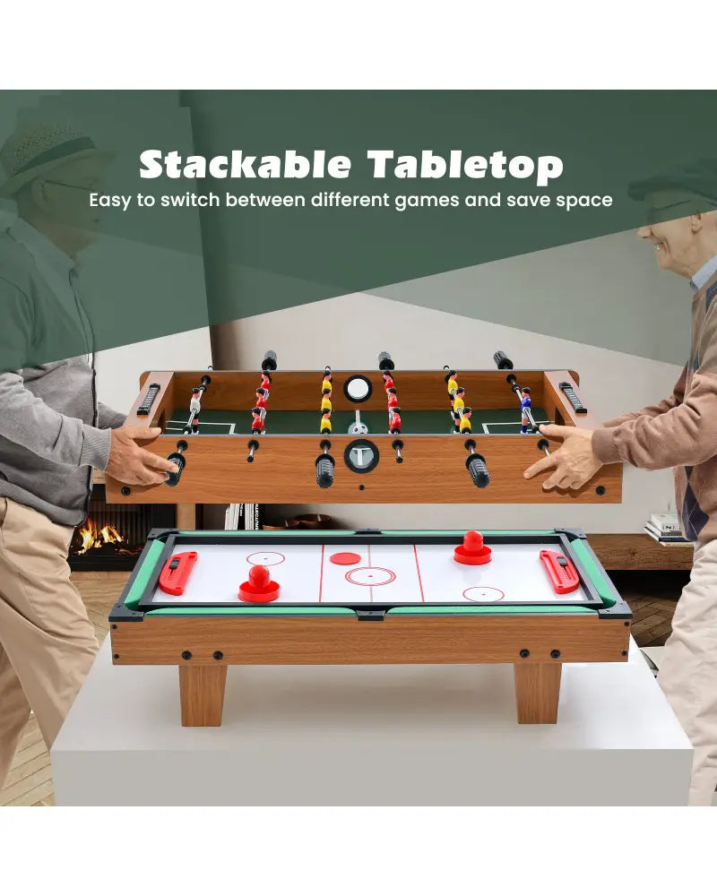 4-in-1 Combo Game Table Set Foosball Table with Billiards and Hockey - Brown - Game Room