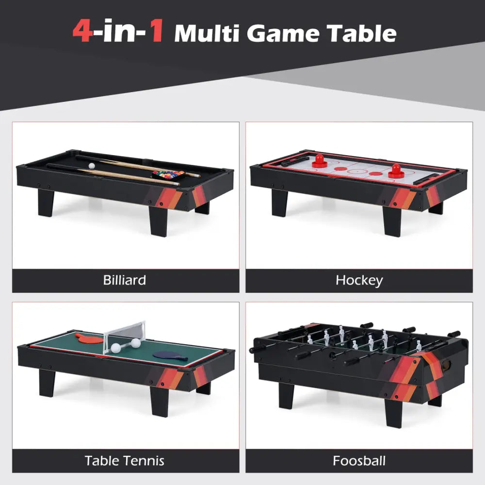 4 in 1 Combo Game Table Set with Billiards-Black - Black - Game Room