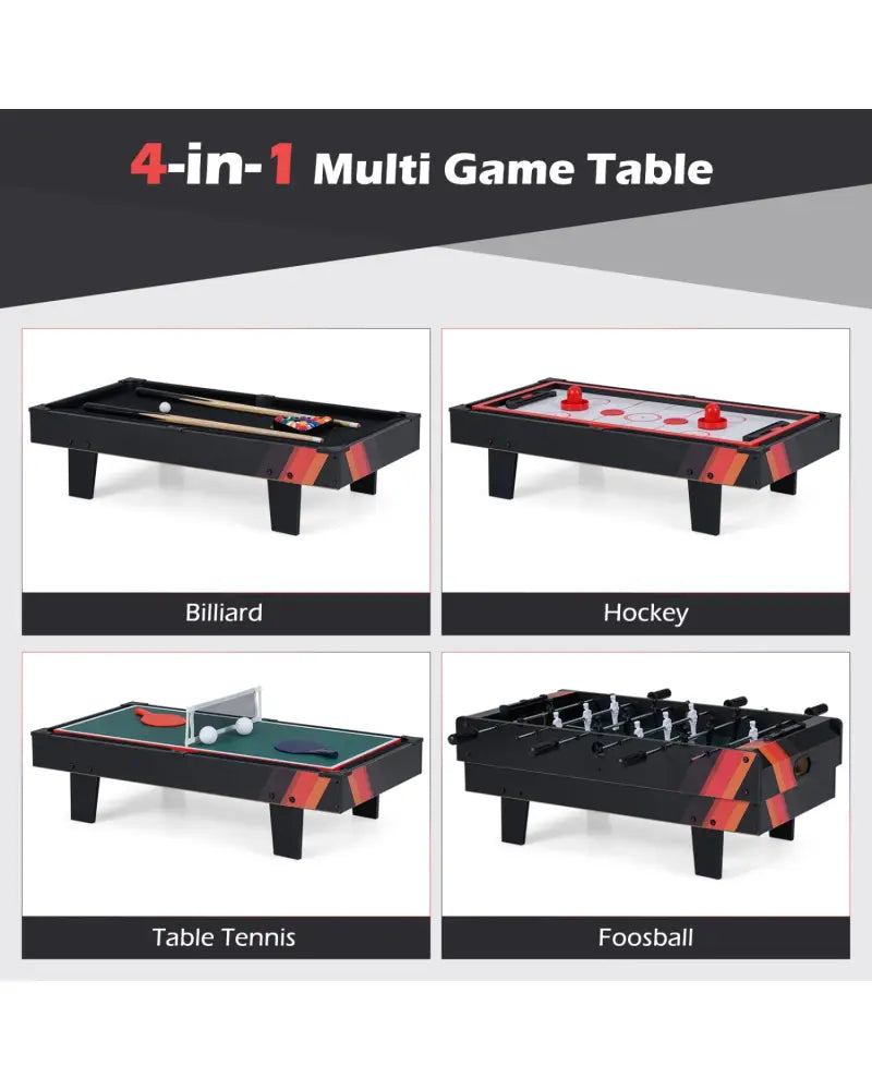 4 in 1 Combo Game Table Set with Billiards-Black - Black - Game Room