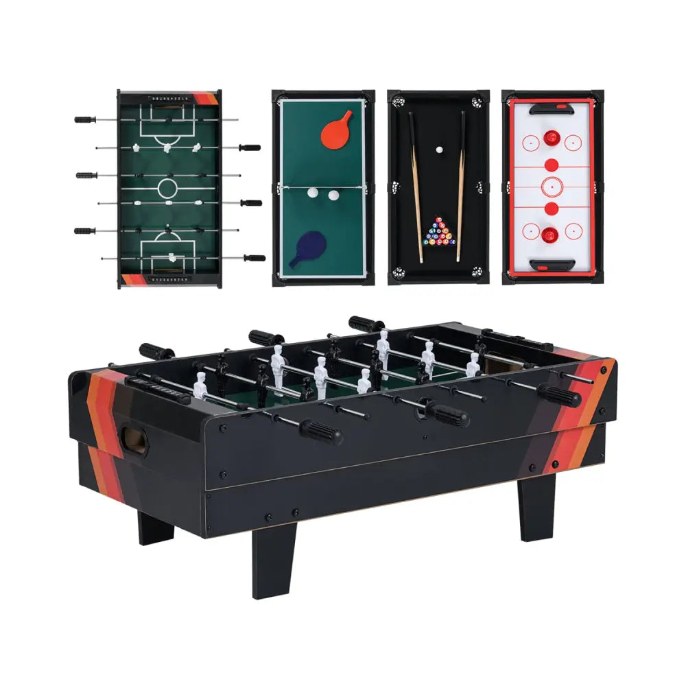 4 in 1 Combo Game Table Set with Billiards-Black - Black - Game Room