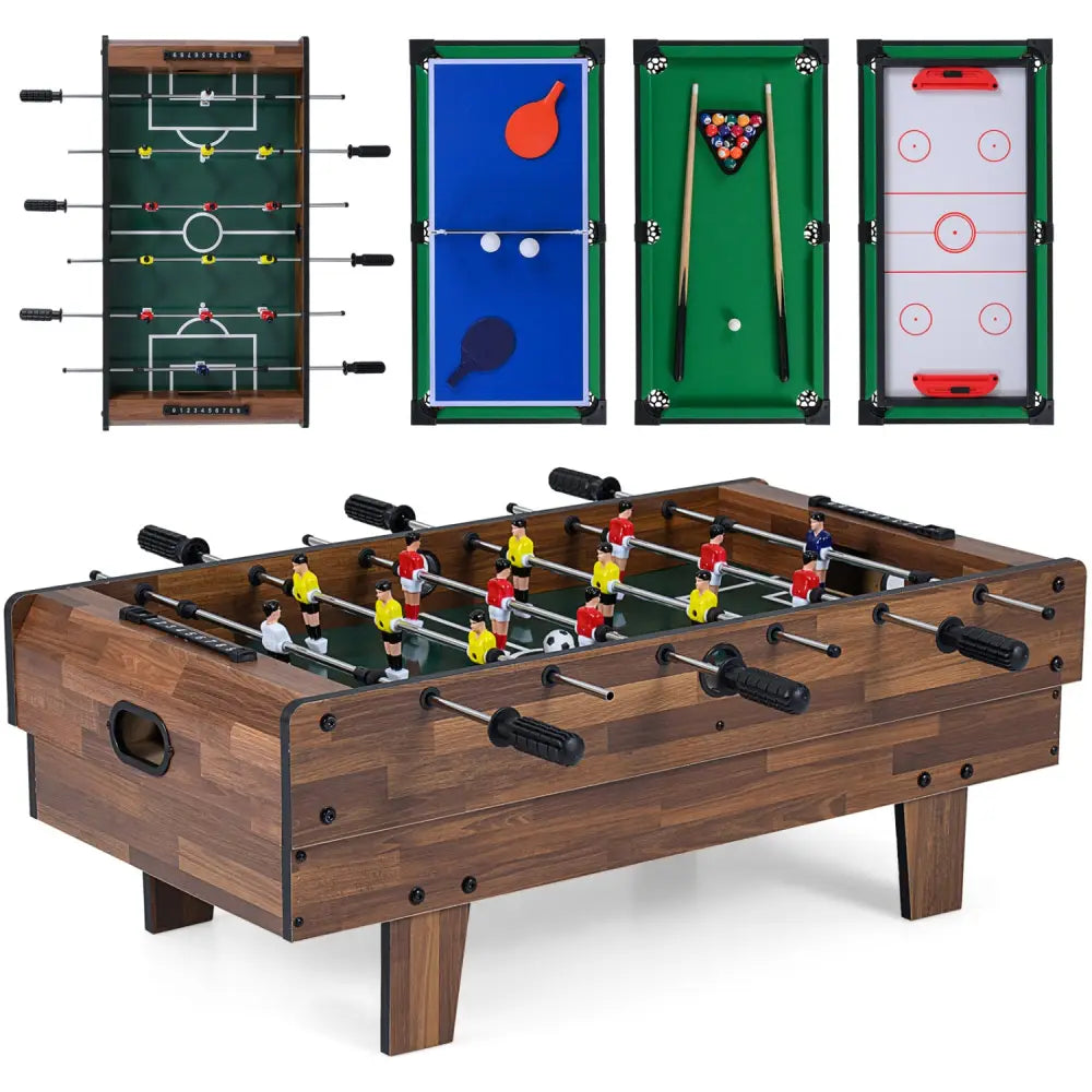 4 in 1 Combo Game Table Set with Billiards-Natural - Natural - Game Room