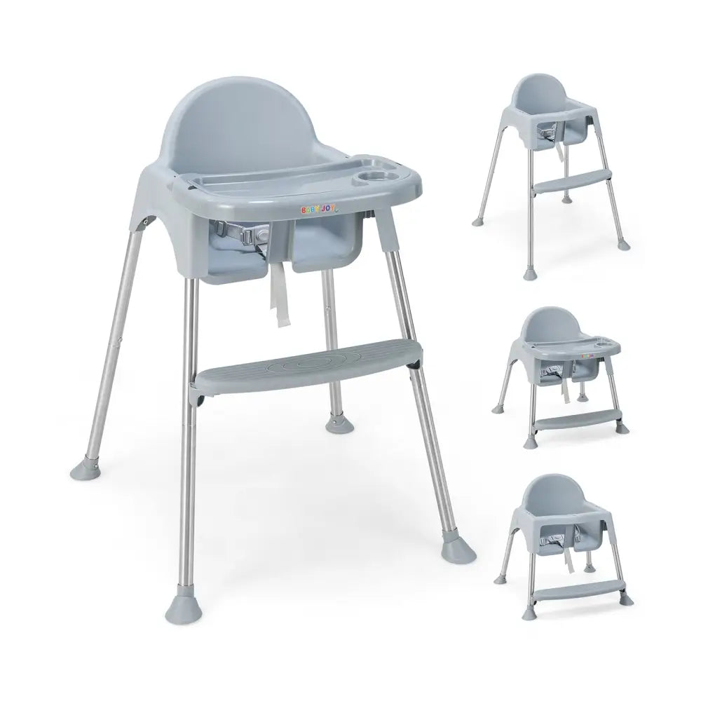 4-in-1 Convertible Baby High Chair with Removable Double Tray-Gray - Gray - High Chairs