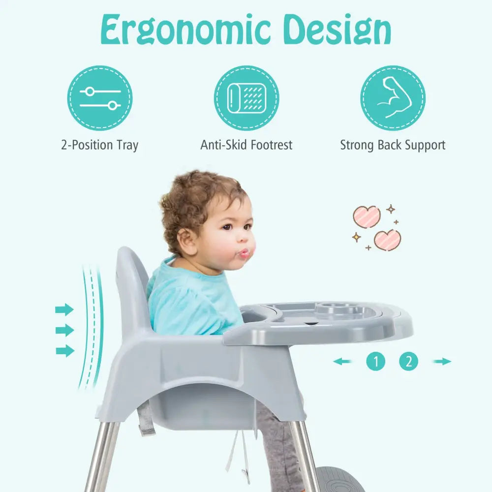 4-in-1 Convertible Baby High Chair with Removable Double Tray-Gray - Gray - High Chairs