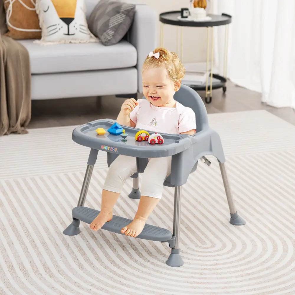4-in-1 Convertible Baby High Chair with Removable Double Tray-Gray - Gray - High Chairs