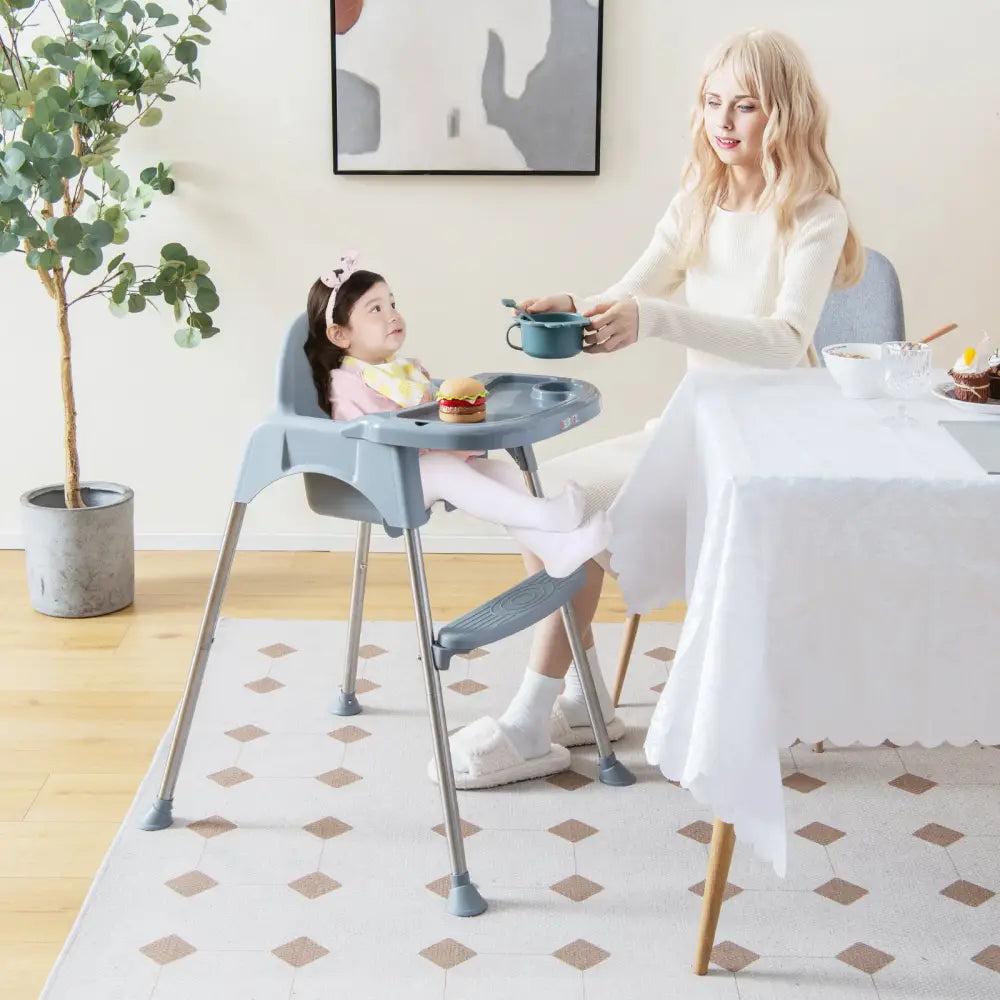 4-in-1 Convertible Baby High Chair with Removable Double Tray-Gray - Gray - High Chairs
