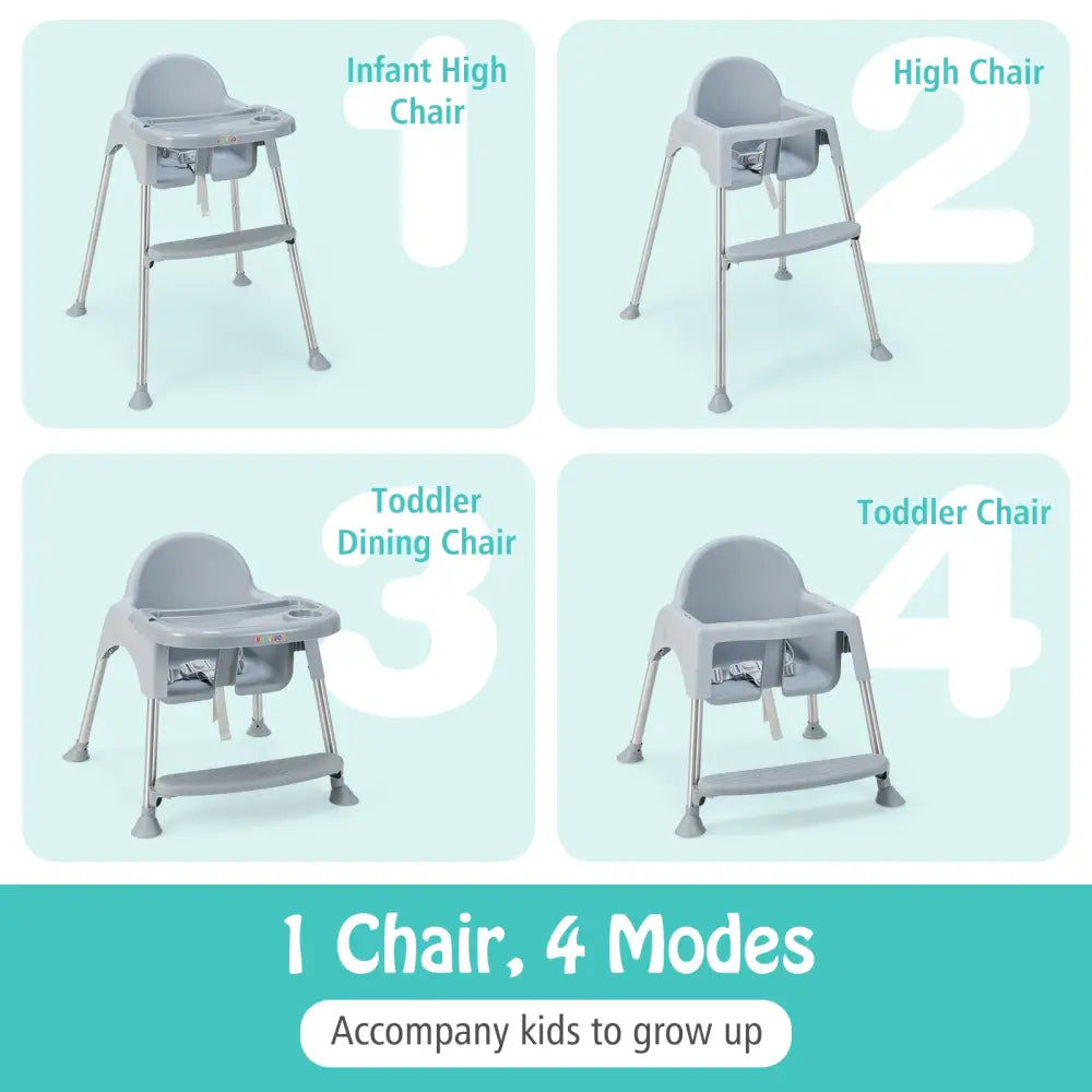 4-in-1 Convertible Baby High Chair with Removable Double Tray-Gray - Gray - High Chairs