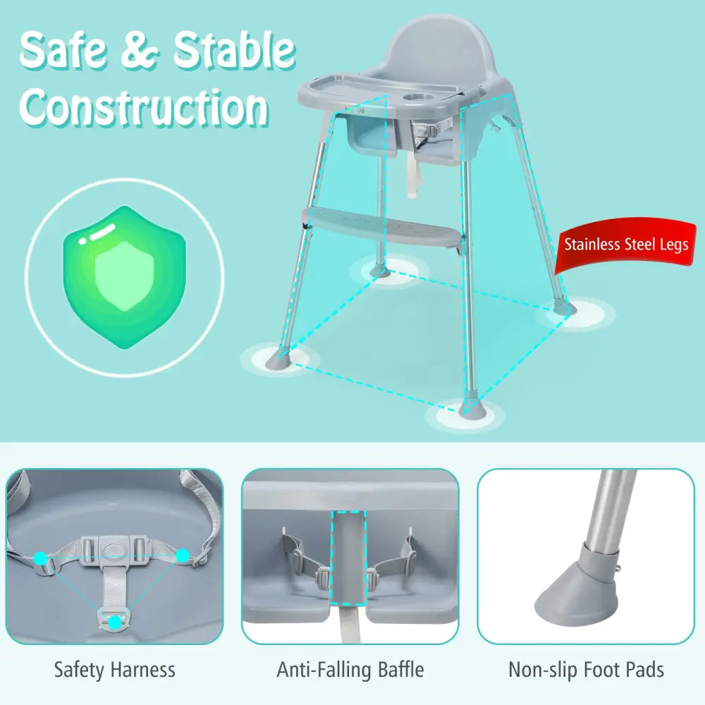 4-in-1 Convertible Baby High Chair with Removable Double Tray-Gray - Gray - High Chairs
