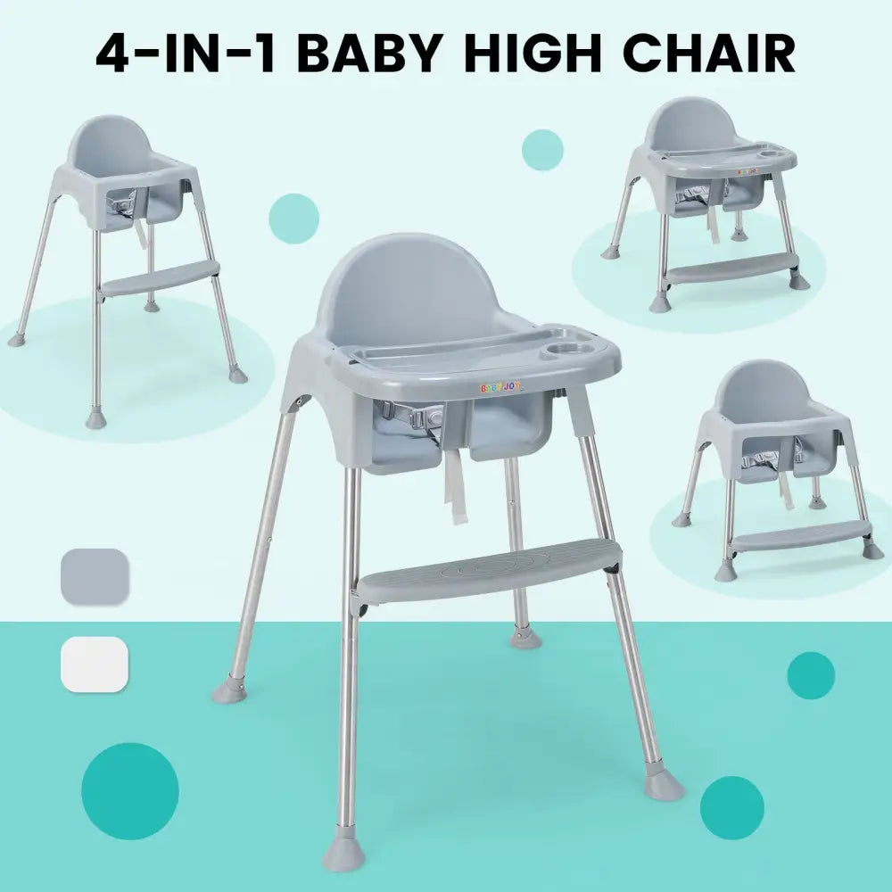 4-in-1 Convertible Baby High Chair with Removable Double Tray-Gray - Gray - High Chairs