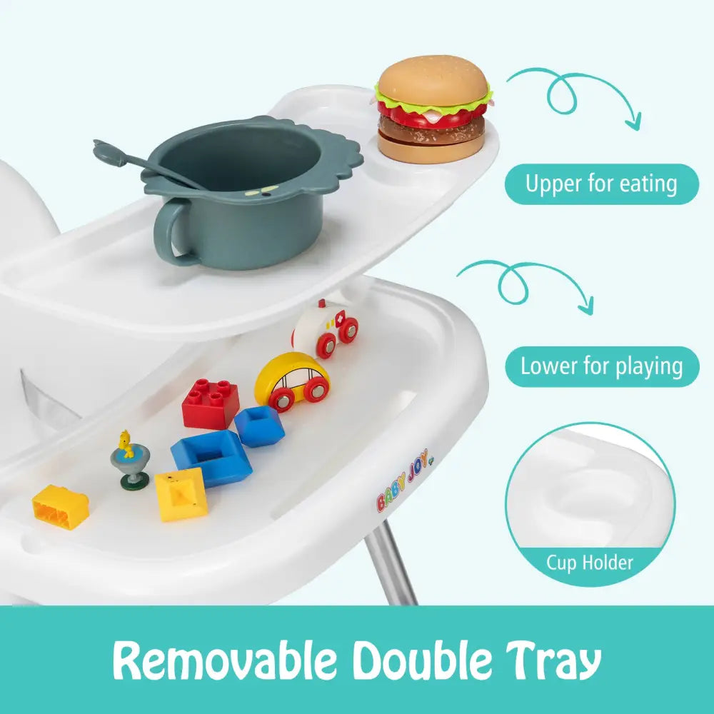 4-in-1 Convertible Baby High Chair with Removable Double Tray-White - White - High Chairs