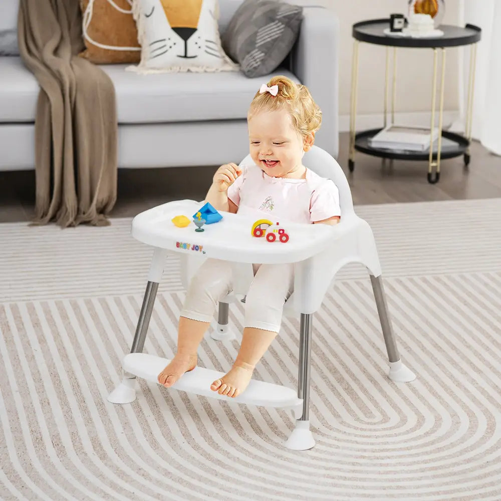 4-in-1 Convertible Baby High Chair with Removable Double Tray-White - White - High Chairs