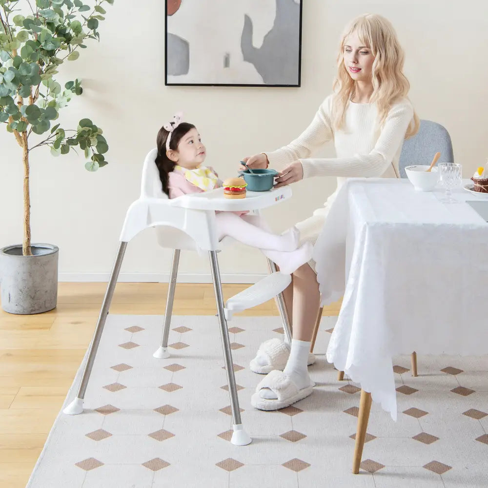 4-in-1 Convertible Baby High Chair with Removable Double Tray-White - White - High Chairs