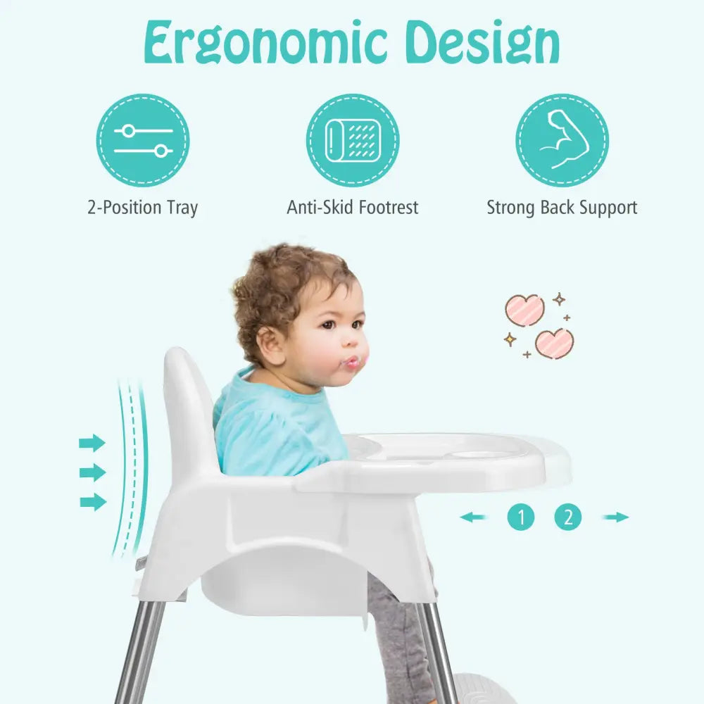 4-in-1 Convertible Baby High Chair with Removable Double Tray-White - White - High Chairs