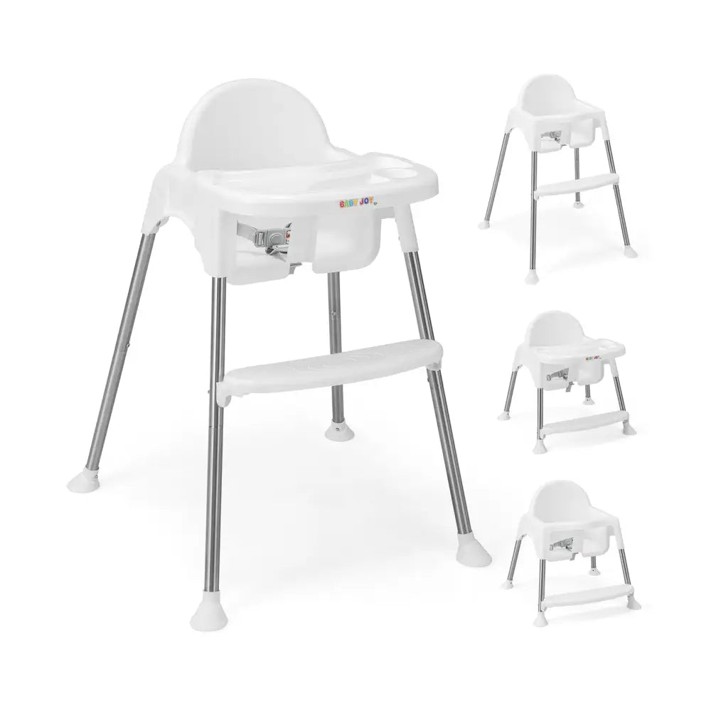 4-in-1 Convertible Baby High Chair with Removable Double Tray-White - White - High Chairs