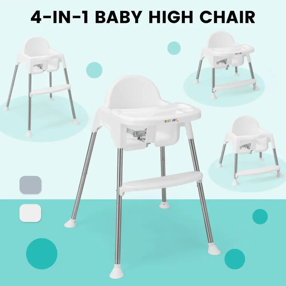 4-in-1 Convertible Baby High Chair with Removable Double Tray-White - White - High Chairs