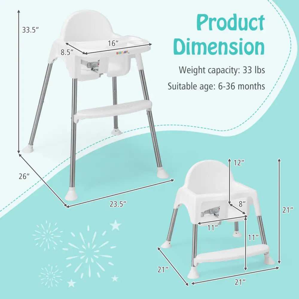 4-in-1 Convertible Baby High Chair with Removable Double Tray-White - White - High Chairs