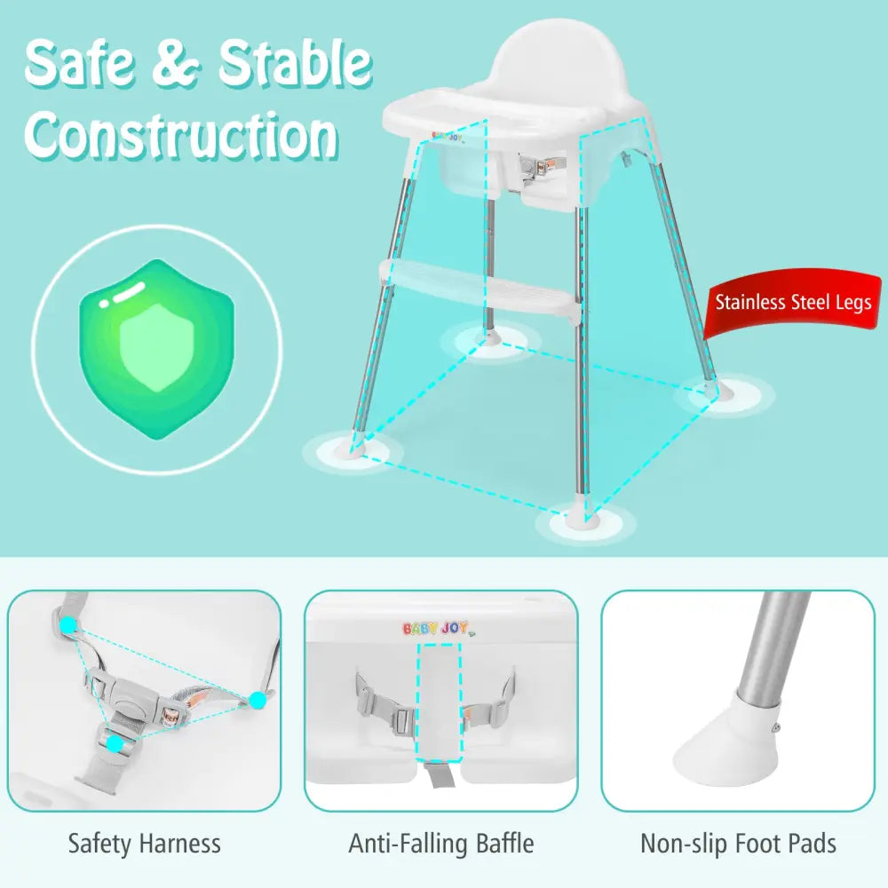 4-in-1 Convertible Baby High Chair with Removable Double Tray-White - White - High Chairs