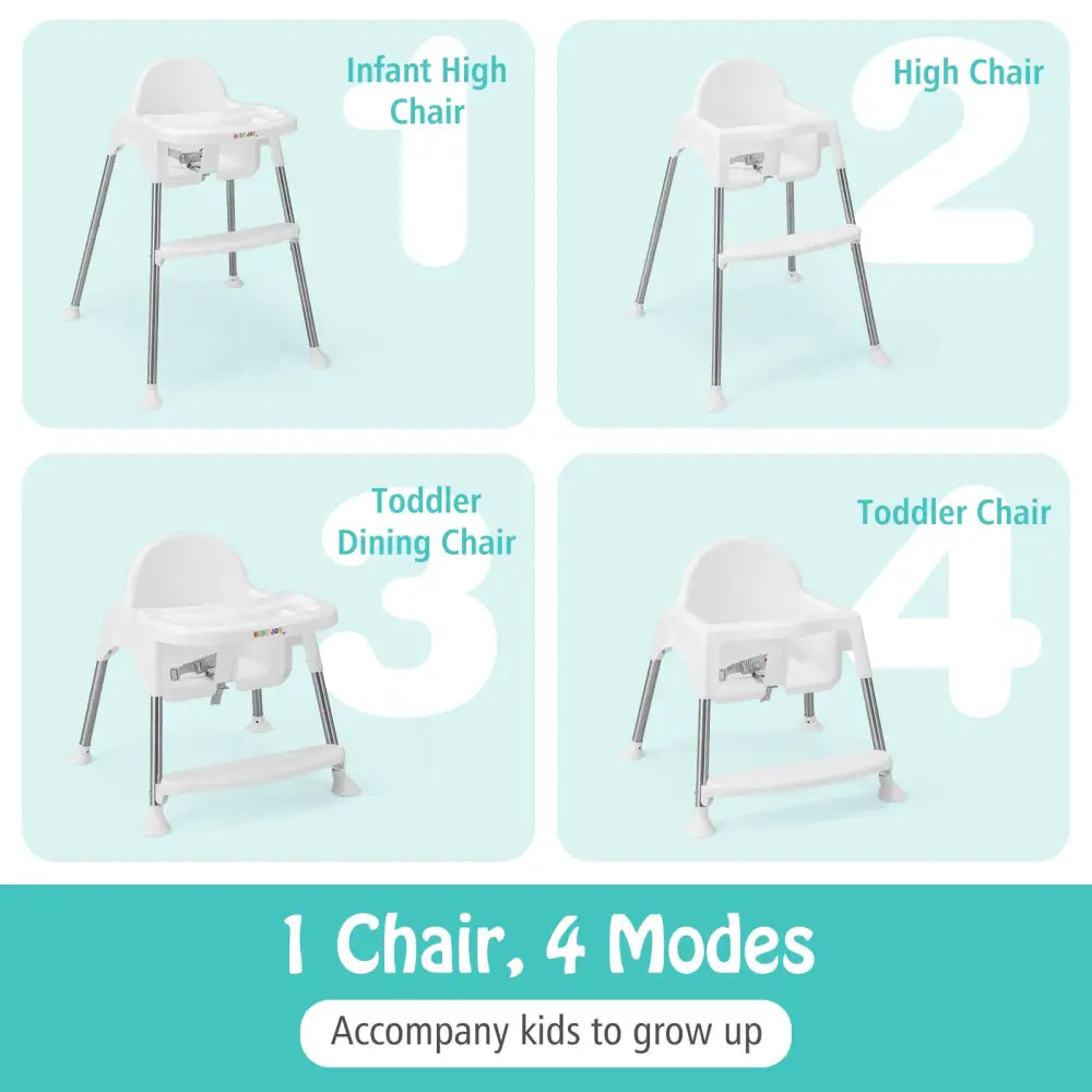 4-in-1 Convertible Baby High Chair with Removable Double Tray-White - White - High Chairs
