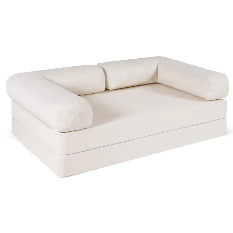 4-in-1 Convertible Folding Sofa Bed and 3-Piece Side Table Set - Living Room