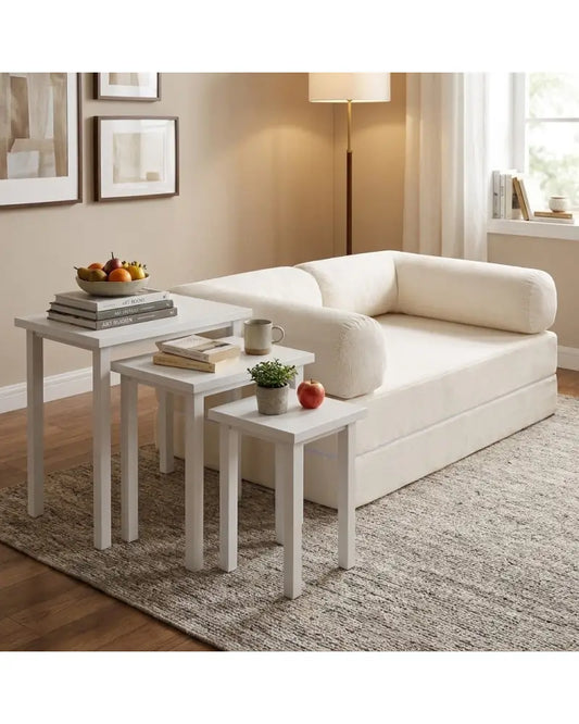 4-in-1 Convertible Folding Sofa Bed and 3-Piece Side Table Set - Living Room