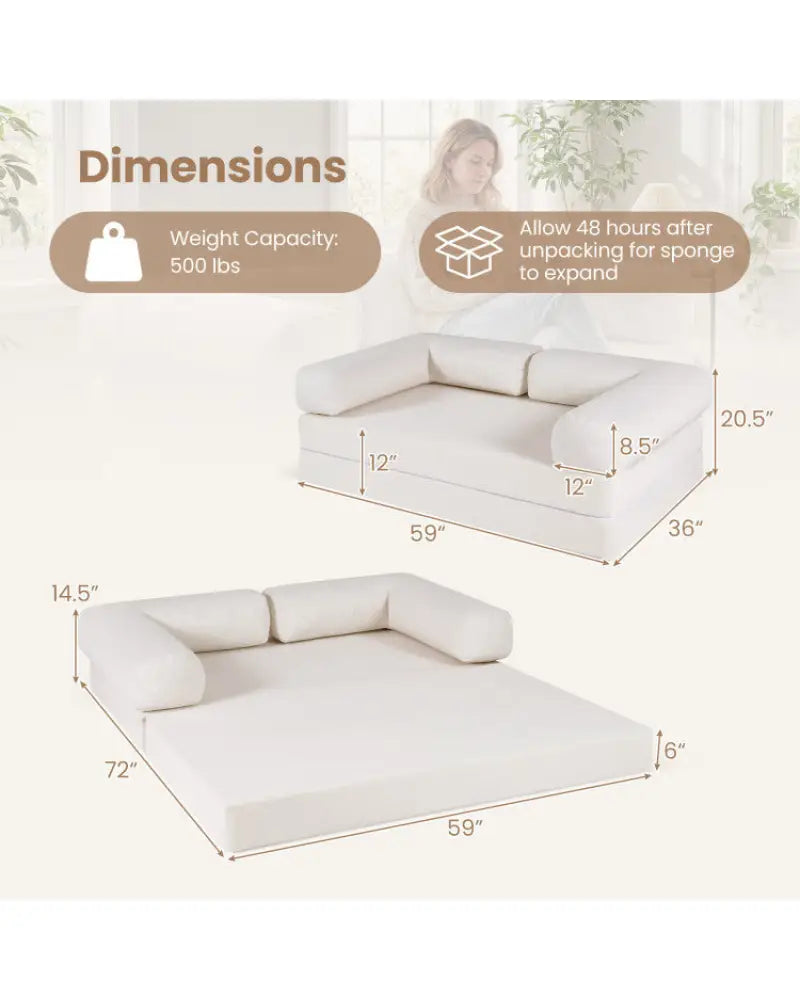 4-in-1 Convertible Folding Sofa Bed and 3-Piece Side Table Set - Living Room
