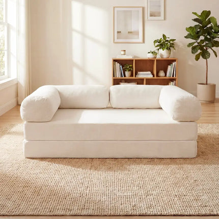 4-in-1 Convertible Folding Sofa Bed with Comfy Corduroy Cover-Beige - Beige - Sofas & Loveseats