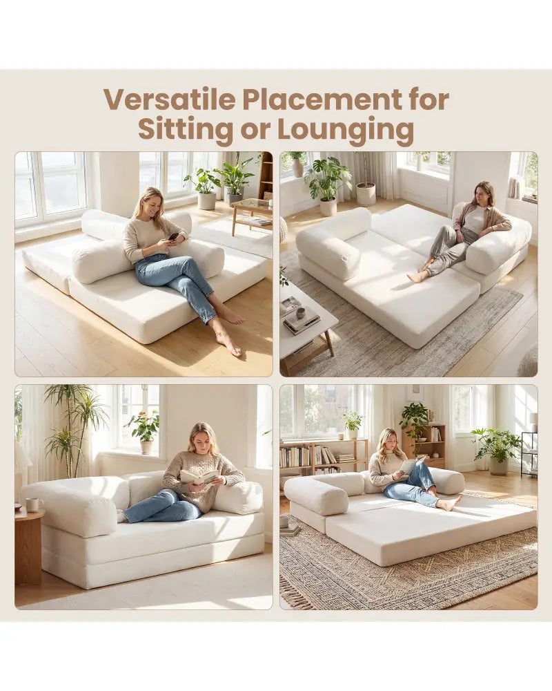 4-in-1 Convertible Folding Sofa Bed with Comfy Corduroy Cover-Beige - Beige - Sofas & Loveseats