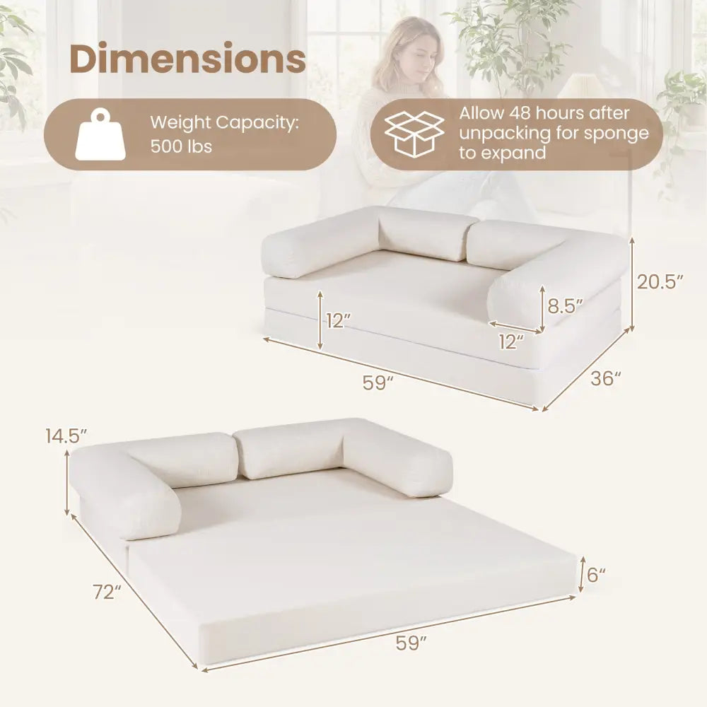 4-in-1 Convertible Folding Sofa Bed with Comfy Corduroy Cover-Beige - Beige - Sofas & Loveseats