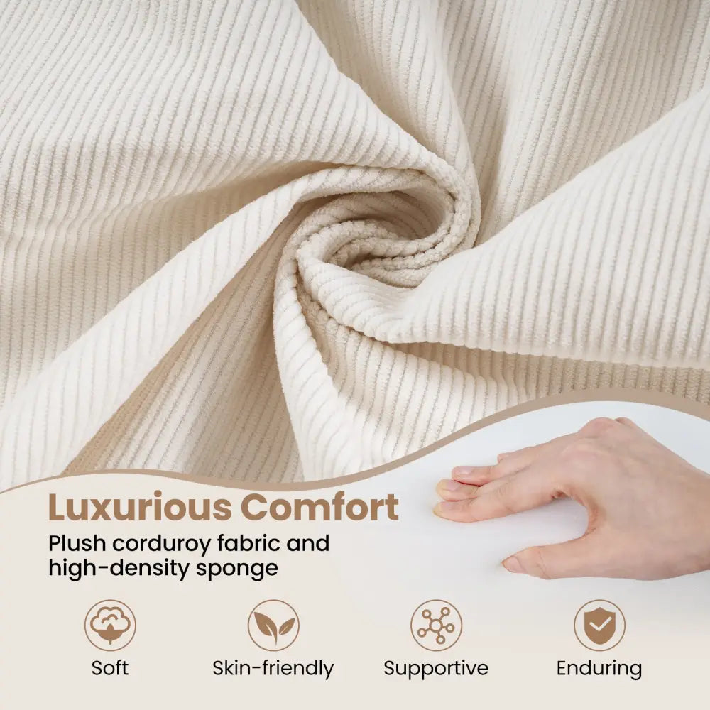 4-in-1 Convertible Folding Sofa Bed with Comfy Corduroy Cover-Beige - Beige - Sofas & Loveseats