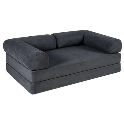 4-in-1 Convertible Folding Sofa Bed with Comfy Corduroy Cover-Gray - Gray - Sofas & Loveseats