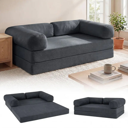 4-in-1 Convertible Folding Sofa Bed with Comfy Corduroy Cover-Gray - Gray - Sofas & Loveseats