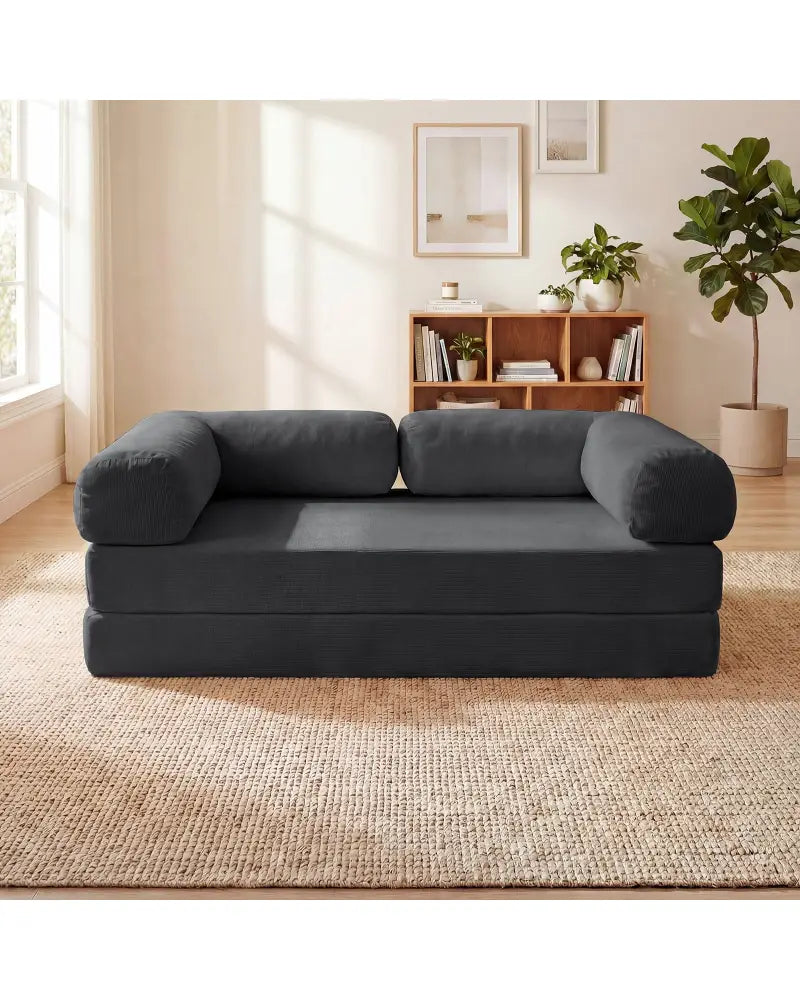 4-in-1 Convertible Folding Sofa Bed with Comfy Corduroy Cover-Gray - Gray - Sofas & Loveseats