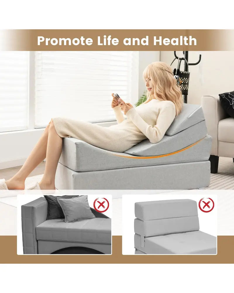4-in-1 Convertible Folding Sofa Bed with High-Density Foam-Gray - Gray - Bedding