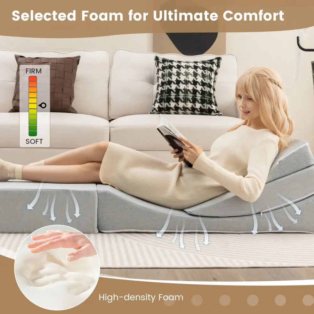 4-in-1 Convertible Folding Sofa Bed with High-Density Foam-Gray - Gray - Bedding