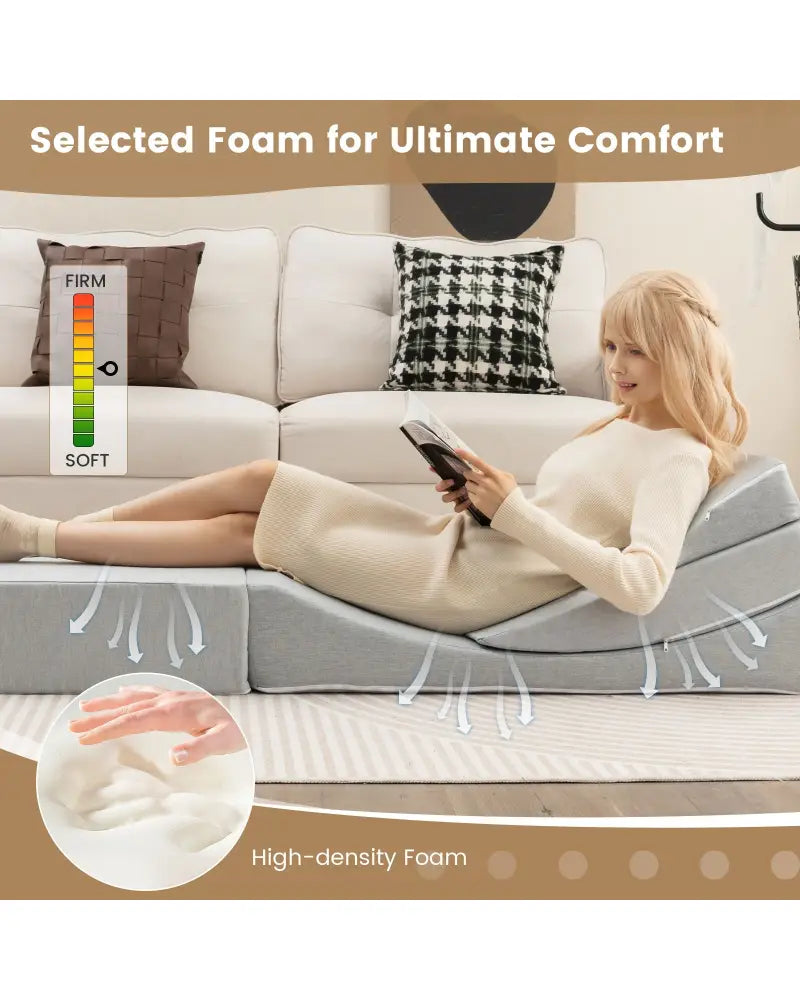 4-in-1 Convertible Folding Sofa Bed with High-Density Foam-Gray - Gray - Bedding