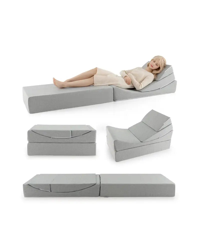4-in-1 Convertible Folding Sofa Bed with High-Density Foam-Gray - Gray - Bedding