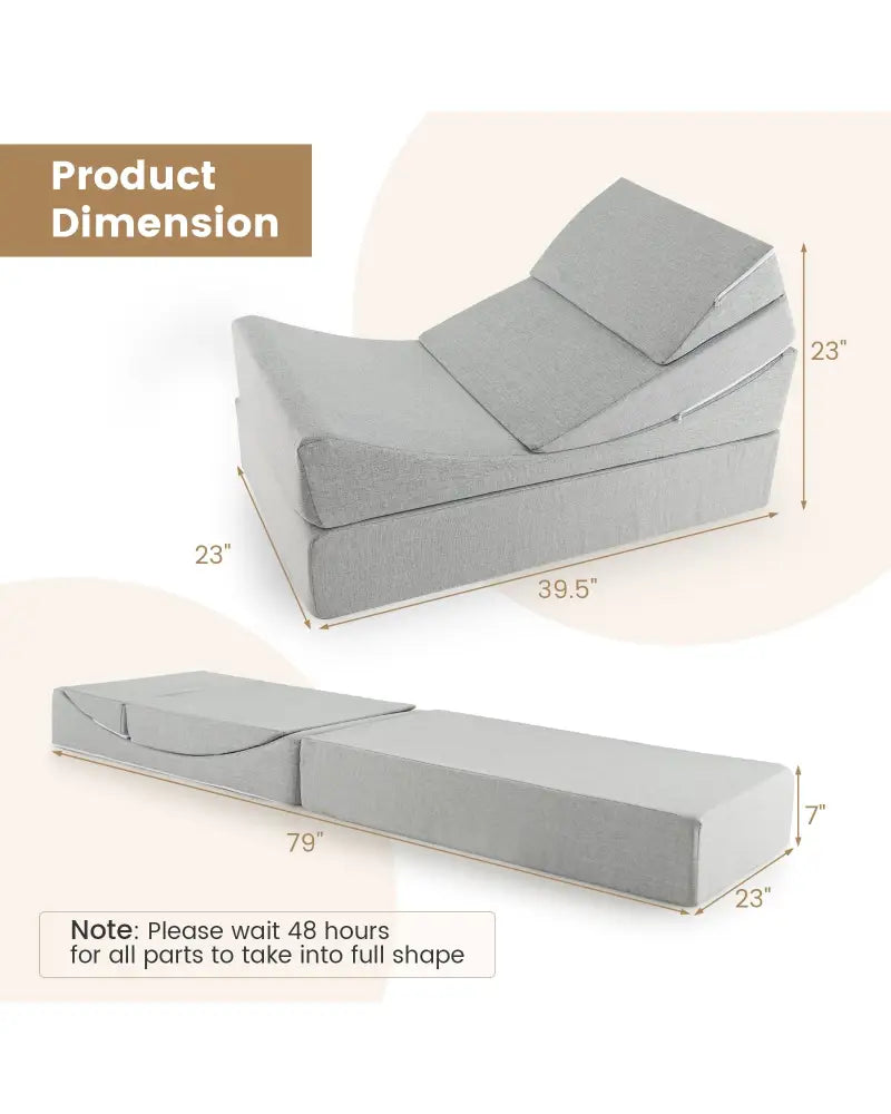 4-in-1 Convertible Folding Sofa Bed with High-Density Foam-Gray - Gray - Bedding
