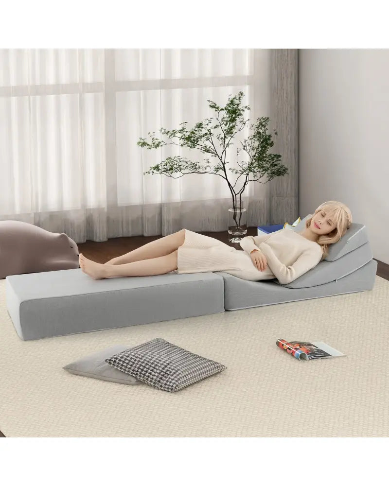 4-in-1 Convertible Folding Sofa Bed with High-Density Foam-Gray - Gray - Bedding
