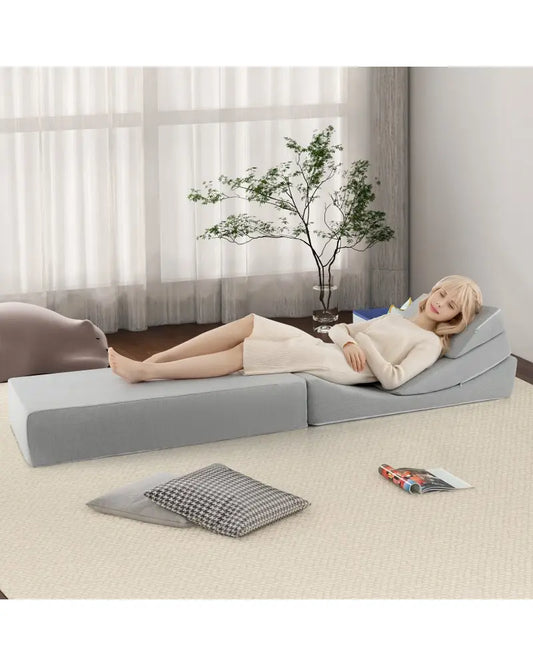 4-in-1 Convertible Folding Sofa Bed with High-Density Foam-Gray - Gray - Bedding