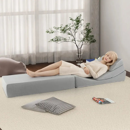 4-in-1 Convertible Folding Sofa Bed with High-Density Foam-Gray Costway