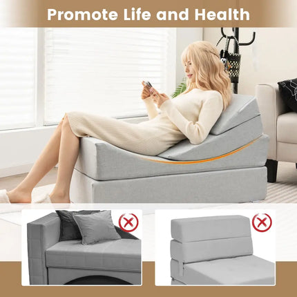 4-in-1 Convertible Folding Sofa Bed with High-Density Foam-Gray Costway