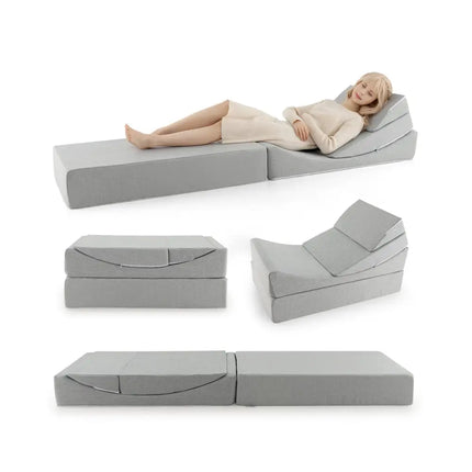 4-in-1 Convertible Folding Sofa Bed with High-Density Foam-Gray Costway