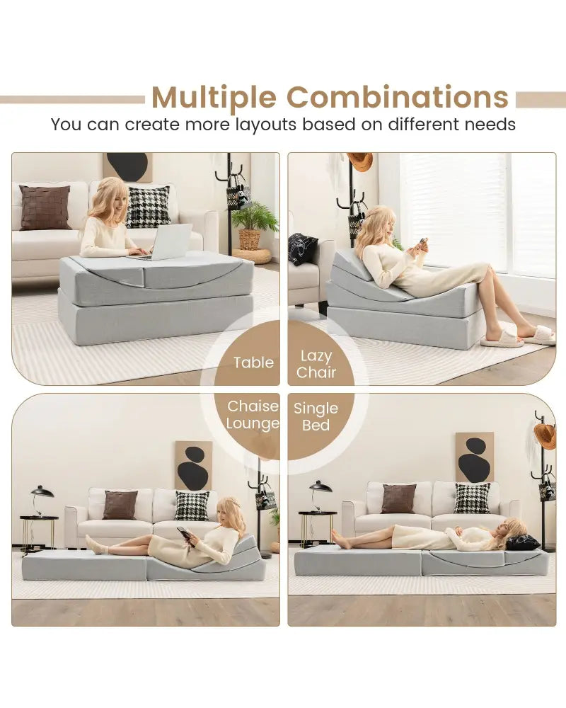 4-in-1 Convertible Folding Sofa Bed with High-Density Foam-Gray - Gray - Bedding