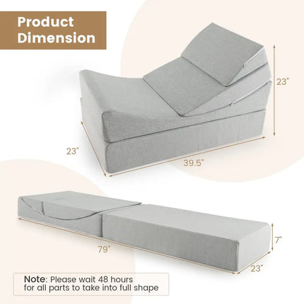 4-in-1 Convertible Folding Sofa Bed with High-Density Foam-Gray Costway