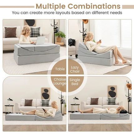 4-in-1 Convertible Folding Sofa Bed with High-Density Foam-Gray Costway