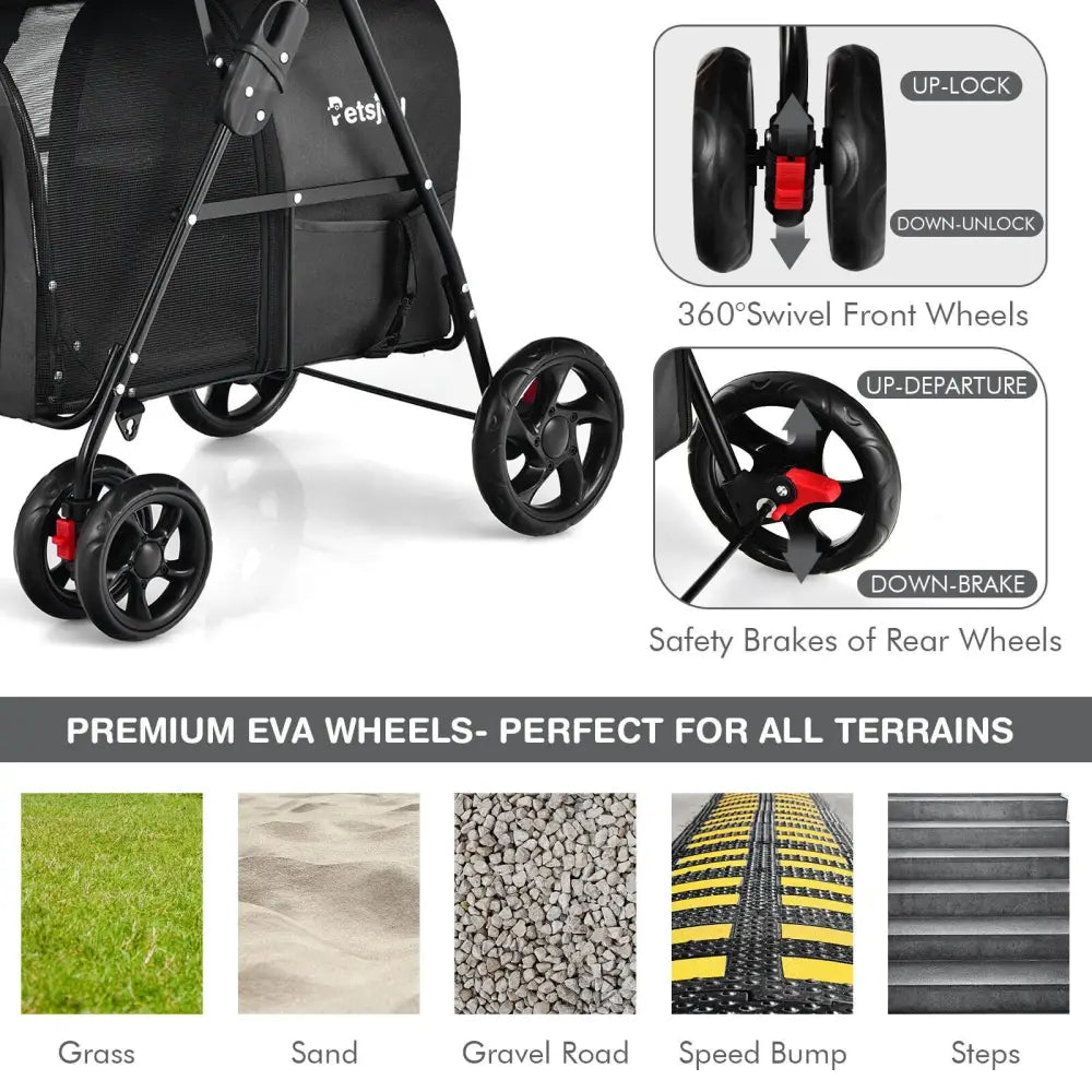 4-in-1 Double Pet Stroller with Detachable Carrier and Travel Carriage-Black - Black - Dog Supplies