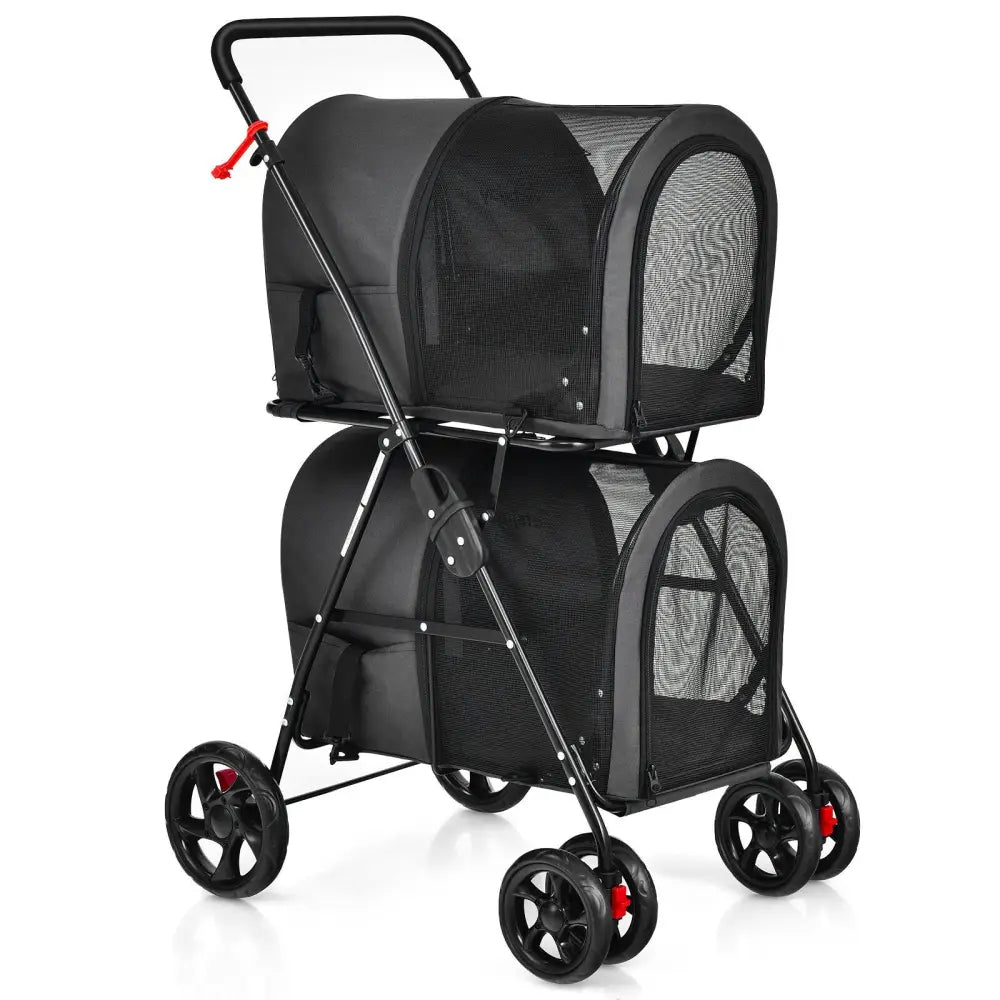 4-in-1 Double Pet Stroller with Detachable Carrier and Travel Carriage-Black - Black - Dog Supplies