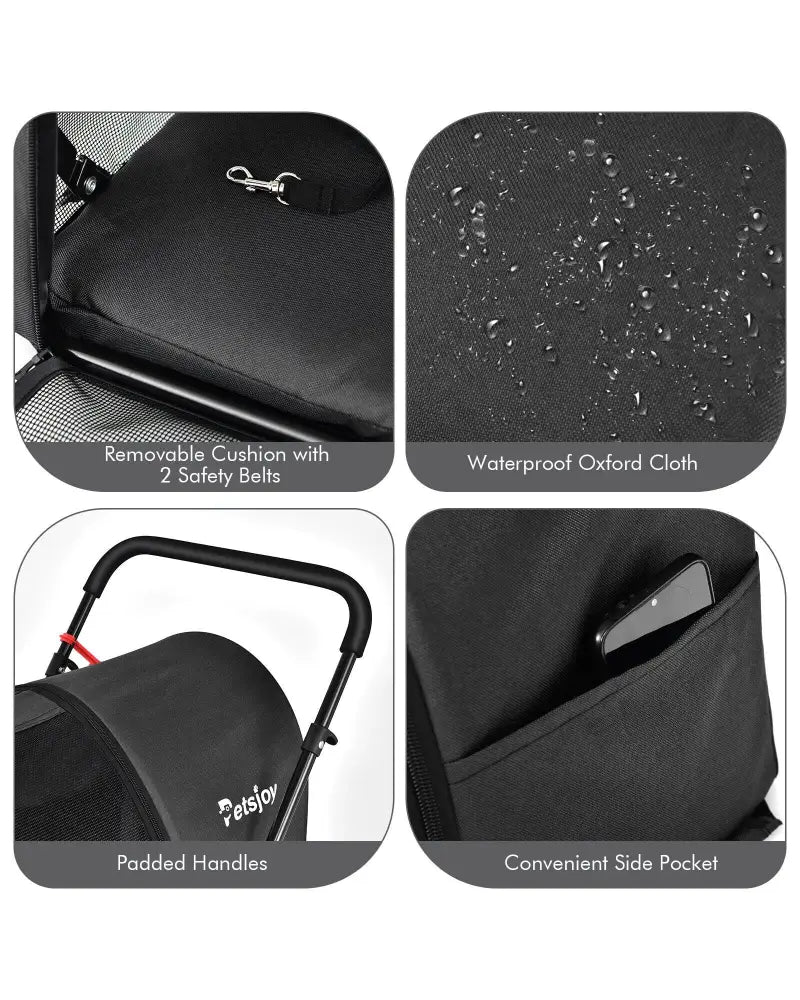4-in-1 Double Pet Stroller with Detachable Carrier and Travel Carriage-Black - Black - Dog Supplies