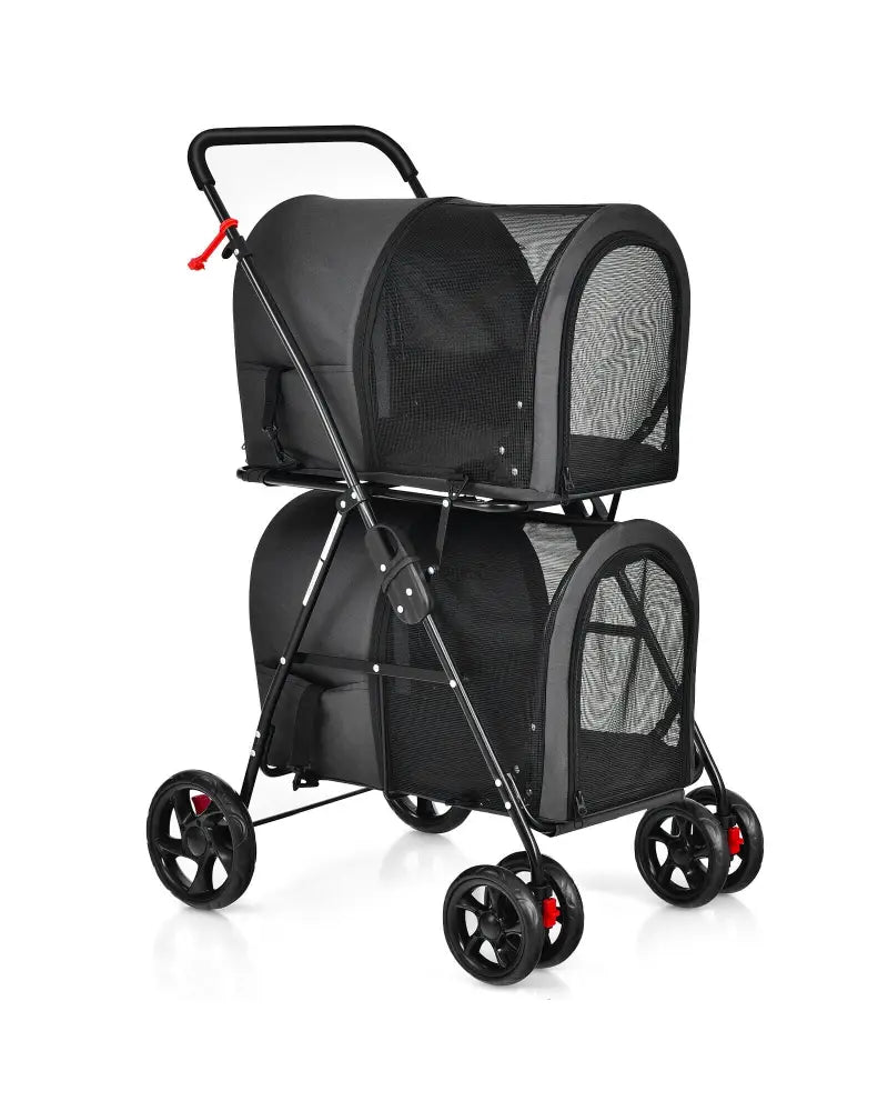 4-in-1 Double Pet Stroller with Detachable Carrier and Travel Carriage-Black - Black - Dog Supplies