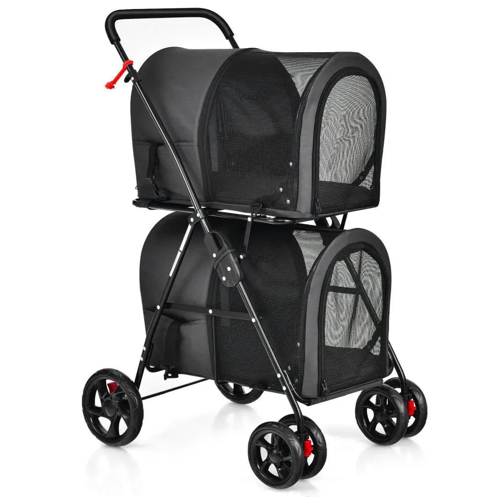 4-in-1 Double Pet Stroller with Detachable Carrier and Travel Carriage-Black - Black - Dog Supplies
